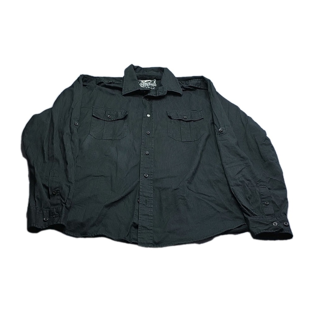 Drill Clothing Company Cotton Button-Up Shirt Black Striped L Collared Casual